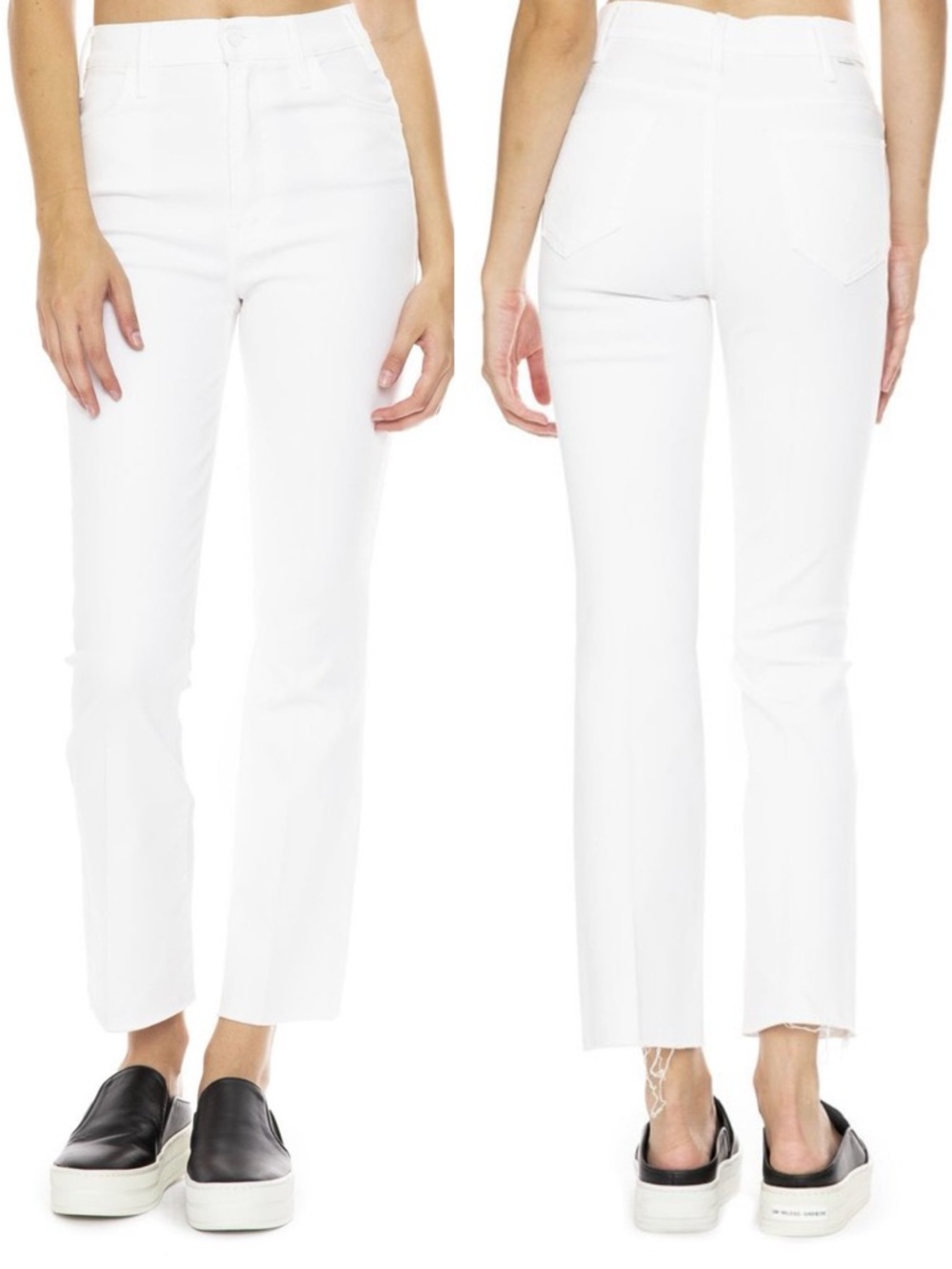 NWT MOTHER Jeans Hustler Ankle Fray Glass Slipper White Size 24